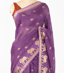 Lilac Woven Synthetic Dola Silk Saree With Lion Motifs -BL4437