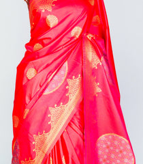 Dark Peach Woven Blended Soft Silk Saree With Floral Motifs-BL3914