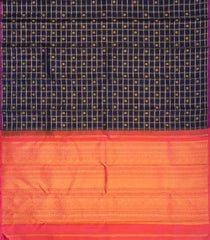 Navy Blue Handloom Kanchipuram Silk Saree With Checks & Buttas-KA12391