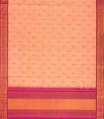 Peach Fuzz Handloom Natural Dyed Silk Saree With Muniya Buttas