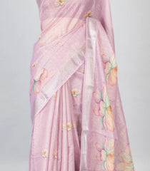 Lavender Woven Blended Linen Tissue Saree With Printed Floral Motifs-BL4181