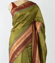 Cardamom Green Woven Synthetic Dupion Saree With Border-BL4410