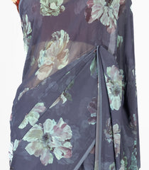 Dark Grey Woven Synthetic Georgette Saree With Printed Floral Motifs-BL4216