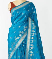 Blue Woven Art Soft Silk Saree With Deer Motifs-BL4394