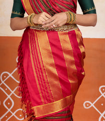 Crimson Handloom 9 Yards Kanchipuram Silk Saree With Veldhari stripes-KA15740