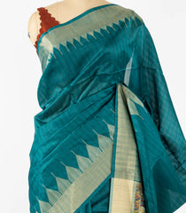 Cyan Woven Synthetic Tussar Saree With Madhubani Printed Pallu-BL4481
