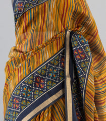 Mustard Woven Art Chanderi Saree With Printed Floral Motifs-BL3973