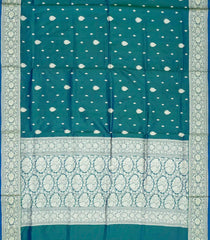 Cyan Handloom Banarasi Silk Saree With Floral Buttas-BE1496