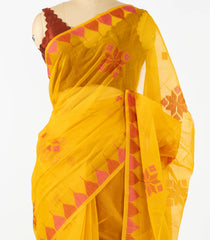 Mustard Woven Synthetic Tussar Saree With Printed Floral Motifs-BL4483