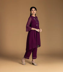 Burgundy Embroidered Festive Co-Ord Set-CO5015