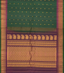 Bottle Green Handloom Gadwal Silk Cotton Saree With Buttas & Contrast Border-GA0223