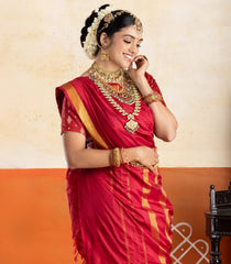 Crimson Handloom Kanchipuram 9 Yards Silk Saree With 15 Muthu Border-KA15967