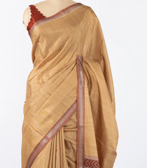 Sandal Woven Synthetic Dola Silk Saree With Printed Blouse-BL4457