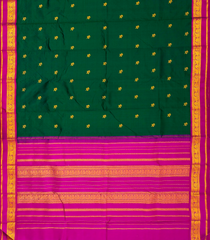 Bottle Green Handloom Korvai Kanchipuram Silk Saree With Mango Buttas-KA12091