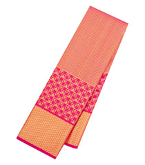 Hot Pink Handloom Kanchipuram Silk Saree With Stripes & Checks-KA15669