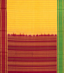 Yellow Handloom Korvai Silk Cotton Saree With Stripes & Ganga Jamuna Border-SC3920