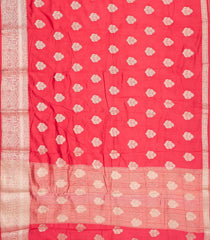 Dark Peach Woven Art Tussar Silk Saree With Floral Motifs-BL4628