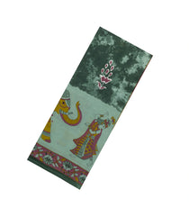 Green Printed Jaipur Cotton Saree With Elephant Motifs-JC1473