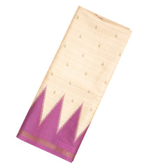 Sandal Woven Art Tussar Saree With Buttas & Contrast Pink Border-BL3617