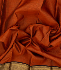 Rust Handloom Korvai Kanchipuram Silk Saree With Checks-KA14855