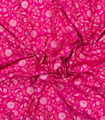 Hot Pink Handloom Banarasi Tanchoi Silk Saree With Meena Floral Motifs-BE1894