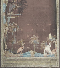 Brown Printed Art Dupion Saree With Floral Motifs-BL6147
