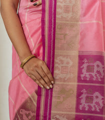 Baby Pink Woven Art Tussar Silk Saree With Printed Animal Motifs-BL3920