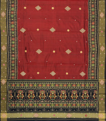 Maroon Handloom Pure Silk Saree With Hand Embroidery & Ikat Border-EN2117