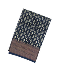 Indigo Woven Chanderi Printed Cotton Saree With zari Border