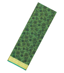 Green Printed Silk Saree With Floral Motifs & Zari Border-PS0692