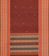 Rust Handloom Silk Cotton Saree With Annam Buttas-SC4397