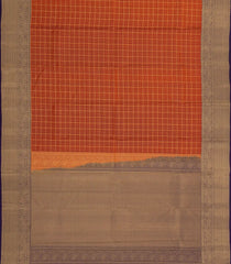 Rust Kanchipuram Silk Saree With Zari Checks-KA14934