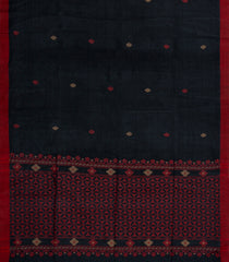Black Woven Tussar Silk Saree With Buttas & Contrast Border-TU3472