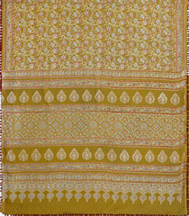 Olive Green Printed Jaipur Cotton Saree With Floral Motifs-JC1857