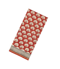 Rust Printed Chanderi Cotton Saree With Floral Motifs-CC1774
