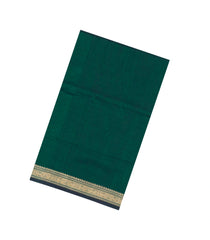 Dark Green Handloom Silk Cotton Saree With Zari Border-SC4548