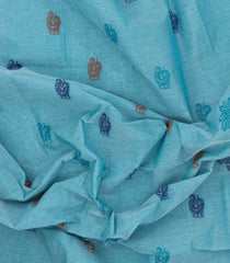 Turquoise Handloom Bengal Cotton Saree With Annam Motifs-BG1828