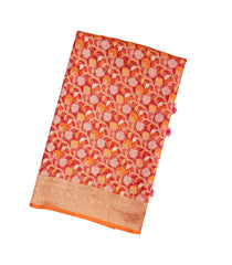 Peach Handloom Organza Soft Silk Saree With Floral Motifs-SO4122