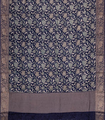 Navy Blue Printed Chanderi Cotton Saree With Zari Border-CC1518