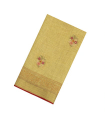 Beige Embroidered Linen Saree With Floral Motifs-LI0763