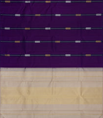 Dark Purple Handloom Kanchipuram Silk Saree With Stripes & Buttas-KA15491