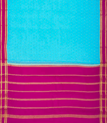 Turquoise Mysore Crepe Silk Saree With Coin Buttas & Pink Border