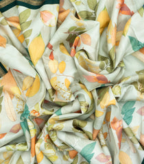 White Woven Silk Saree With Printed Floral Motifs-PS0537