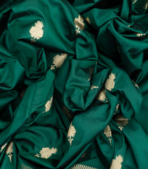 Dark Green Handloom Banarasi Silk Saree With Floral Buttas-BE1504