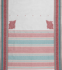 White Handloom Kanchi Cotton Saree With Kamalam Buttas-KC1618