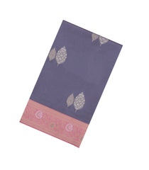 Grey Woven Aura Saree With Zari Buttas & Contrast Border With Jhalar-BL6023