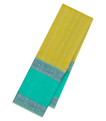 Lime Green Handloom Kanchipuram Silk Saree With Checks-KA15153