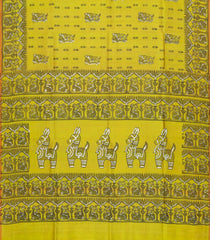 Mustard Woven Silk Saree With Printed Horse Motifs-PS0572