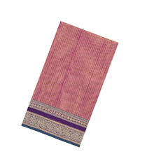 Peach Handloom Silk Cotton Saree With Stripes & Contrast Border-SC4561