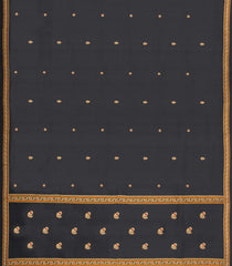 Black Handloom Kanchipuram Silk Saree With Meena Buttas-KA15658